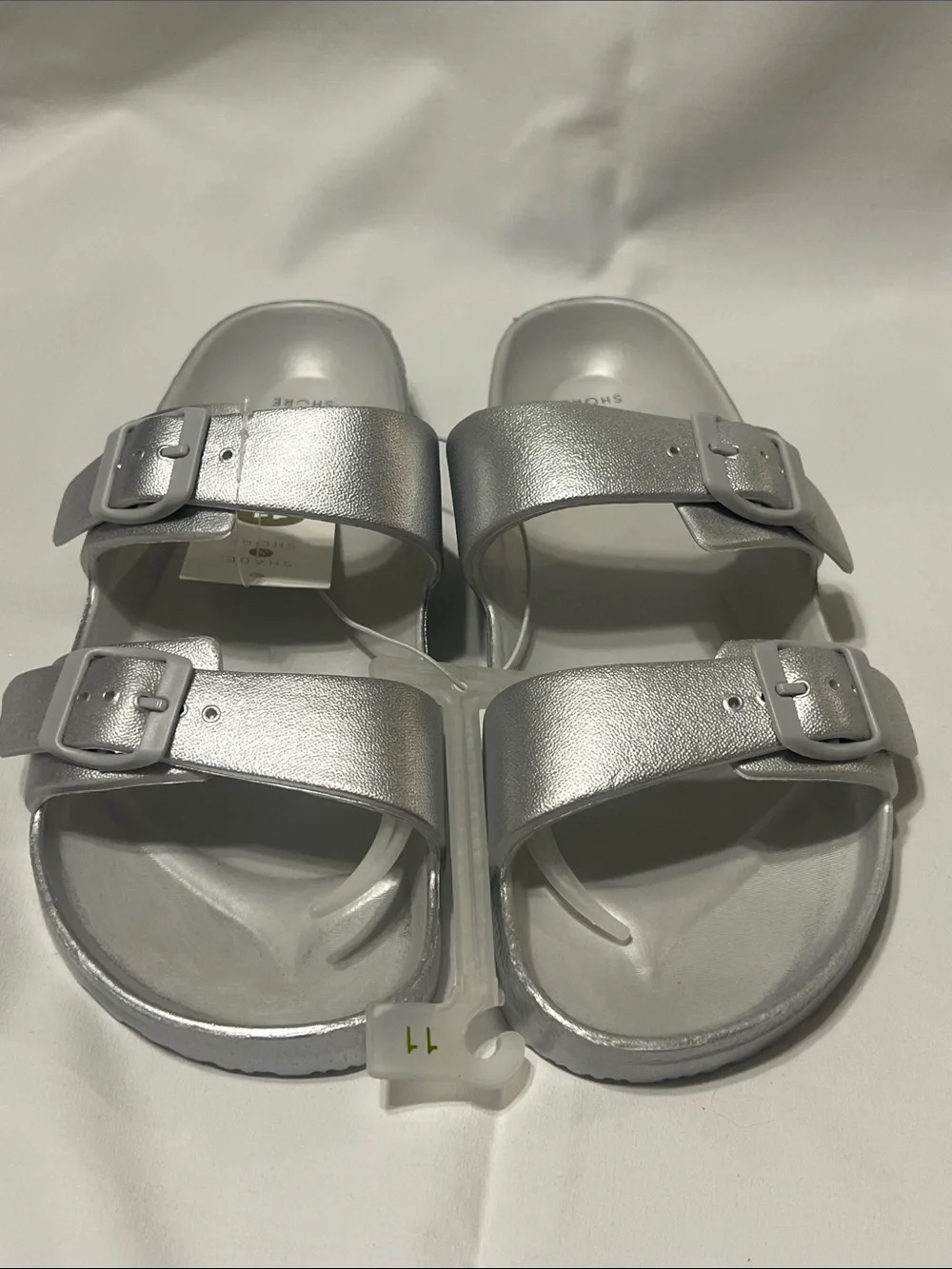 Shade & Shore Silver Double-Buckle Slide Sandals